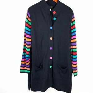 Bob Mackie Black Jacket with Multicolor Striped Sleeves
